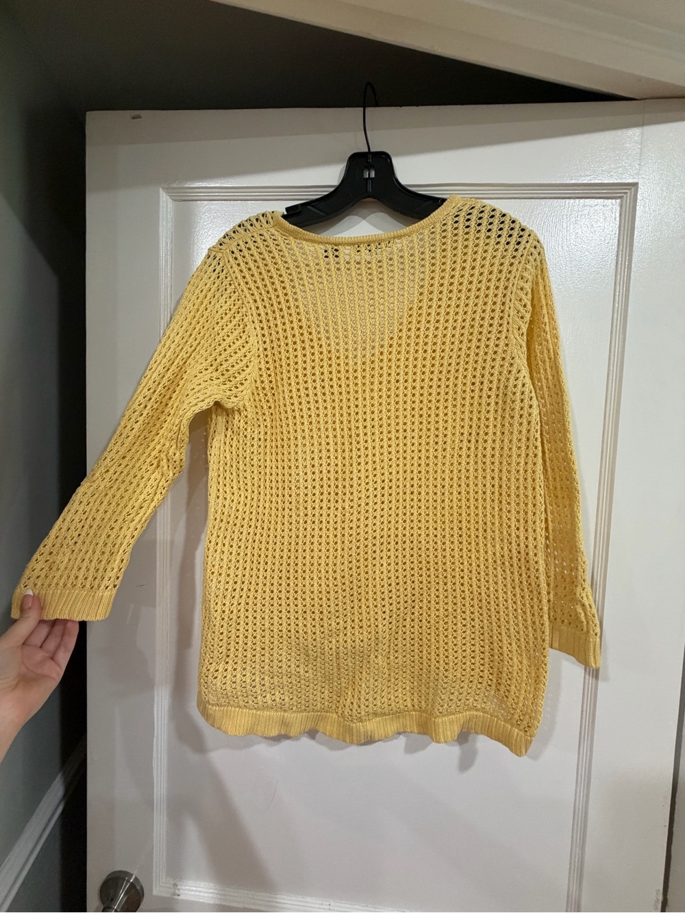 JEANNE PIERRE Yellow Open-Knit V-Neck Sweater - Picture 7 of 8